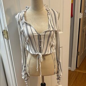 Dance & Marvel white Striped Tie-Front Women's Top